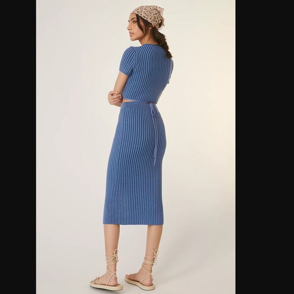 NWT Anthropologie Blue Knit Midi Skirt Set - Small - Picture 5 of 6